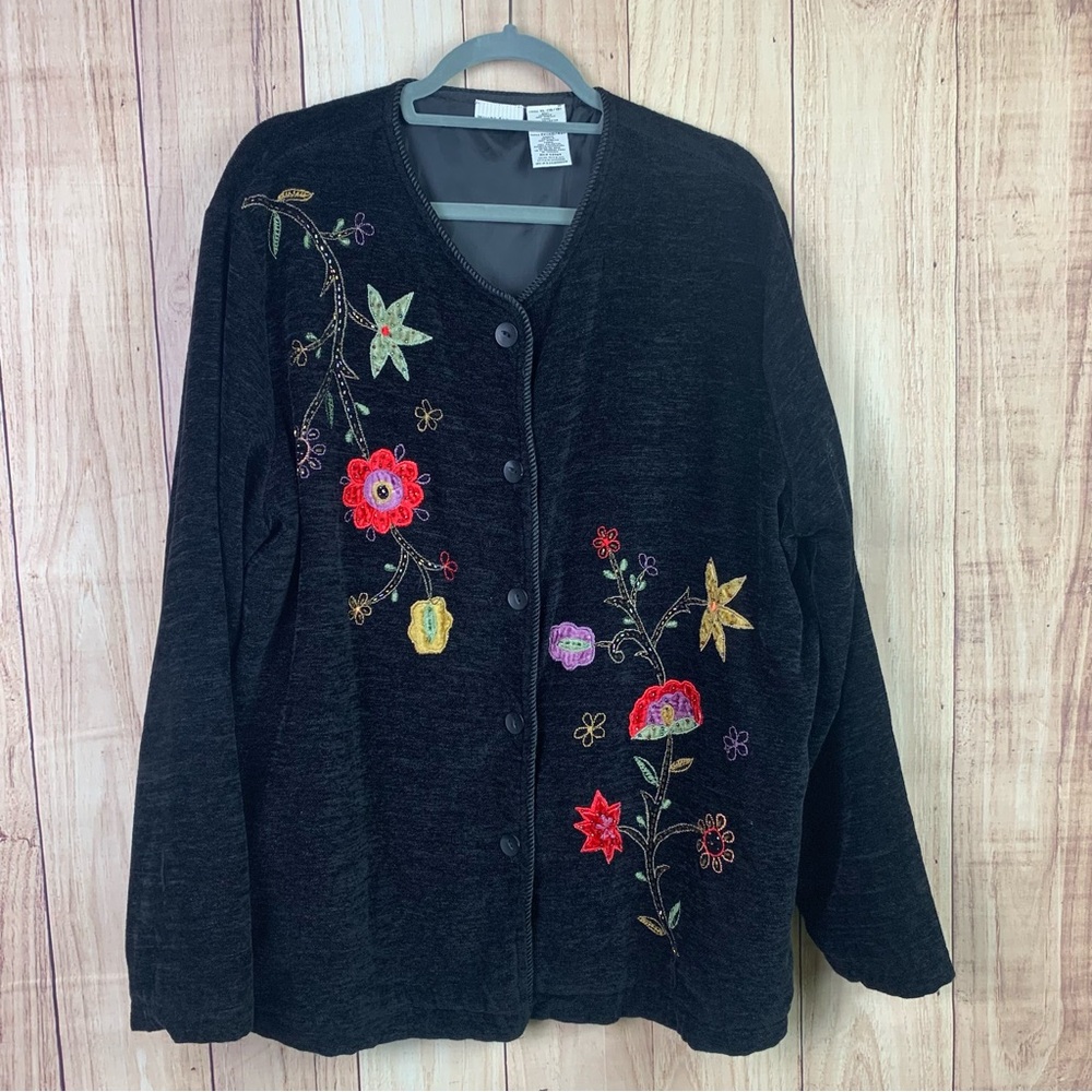 Vintage White Stag Embroidered Black Women's‎ Blazer Jacket